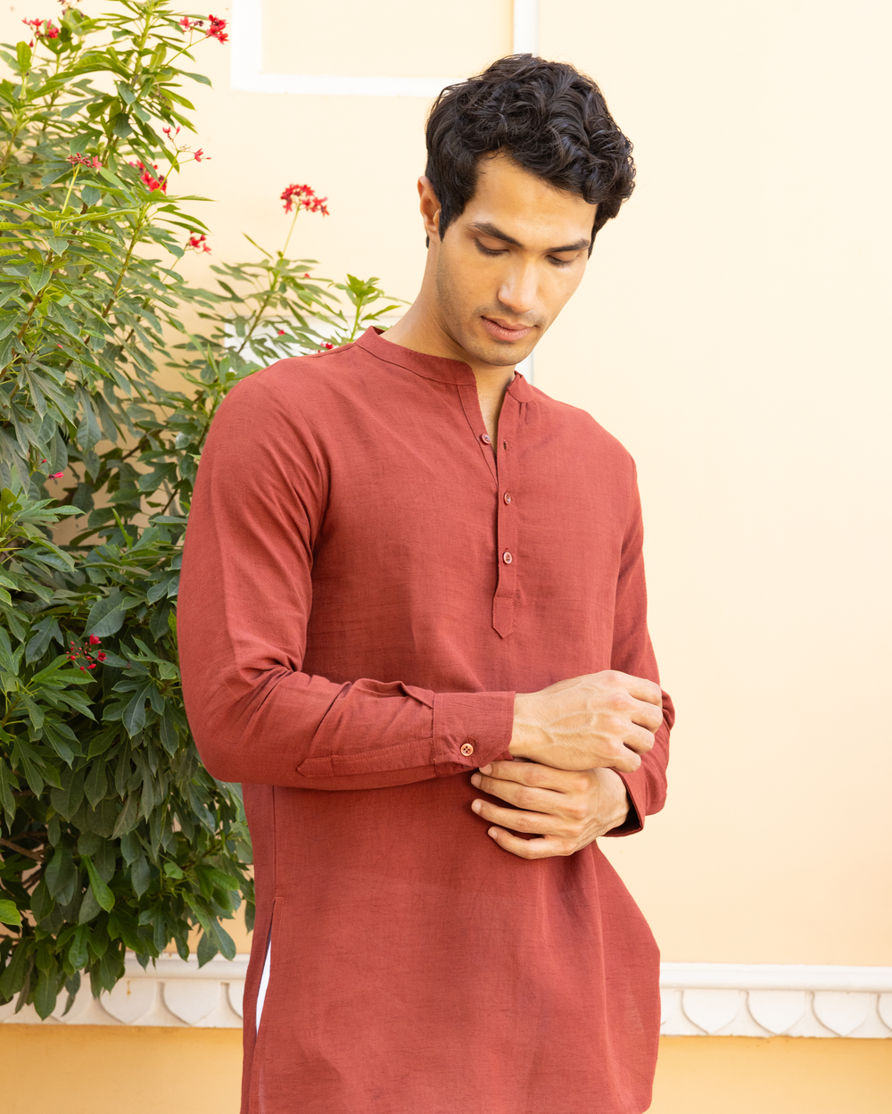 Lakshya Rust Red Solid Cotton Flex Kurta