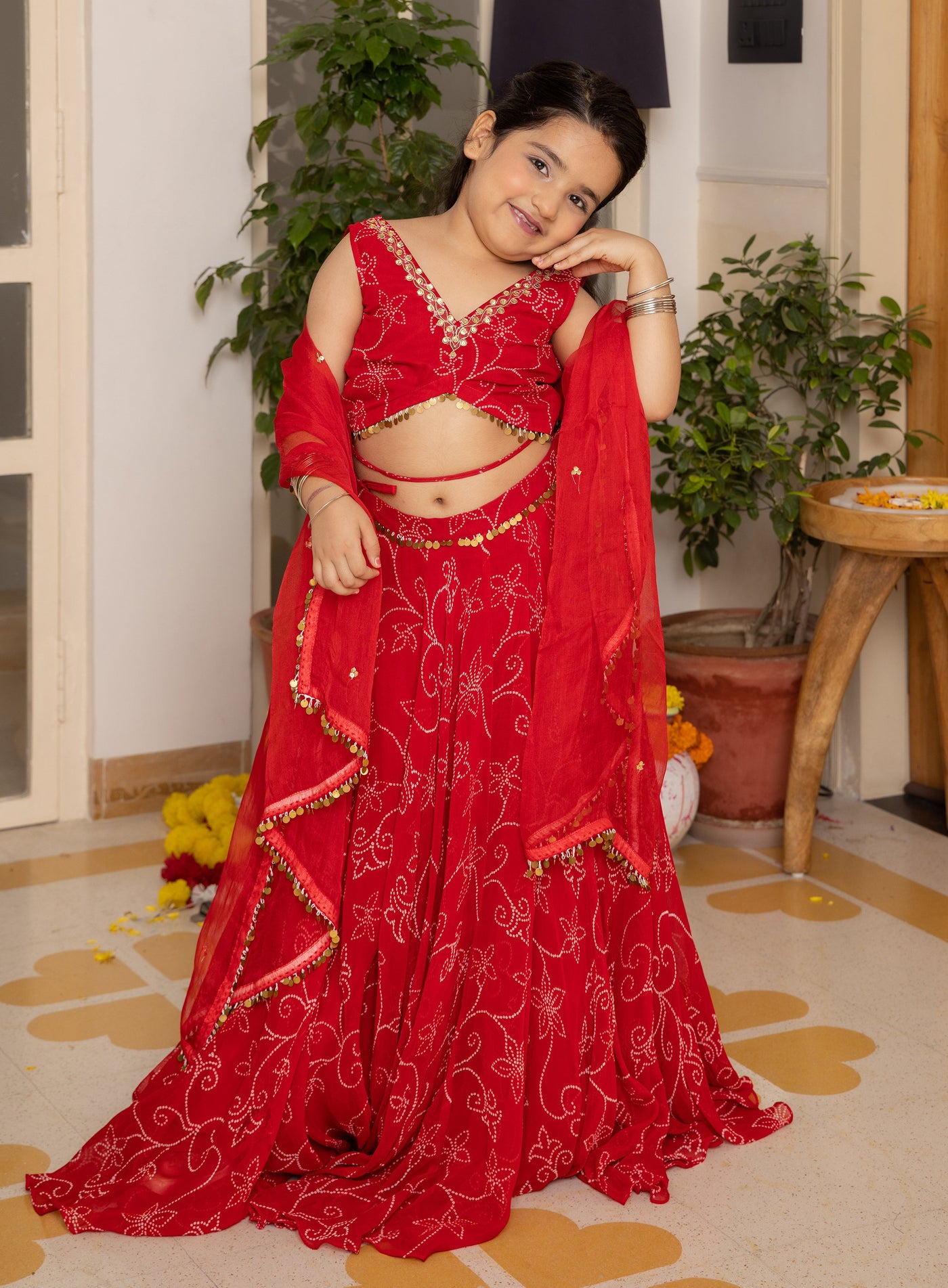 Kiara Red Bandhani Georgette Lehenga Set