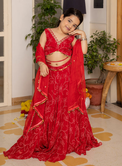 Kiara Red Bandhani Georgette Lehenga Set