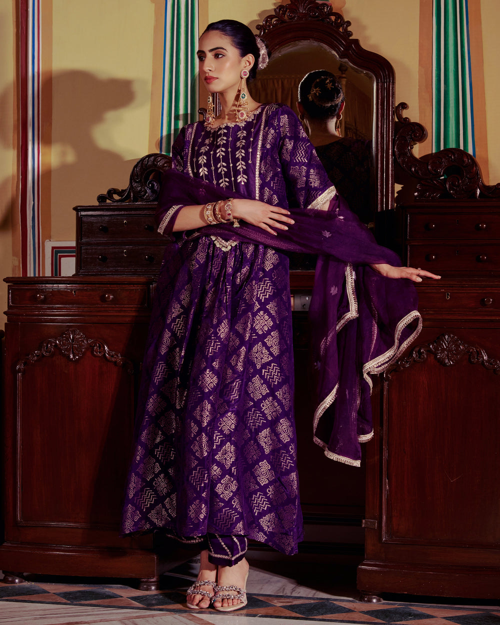 Devyani Purple Jacquard Suit Set