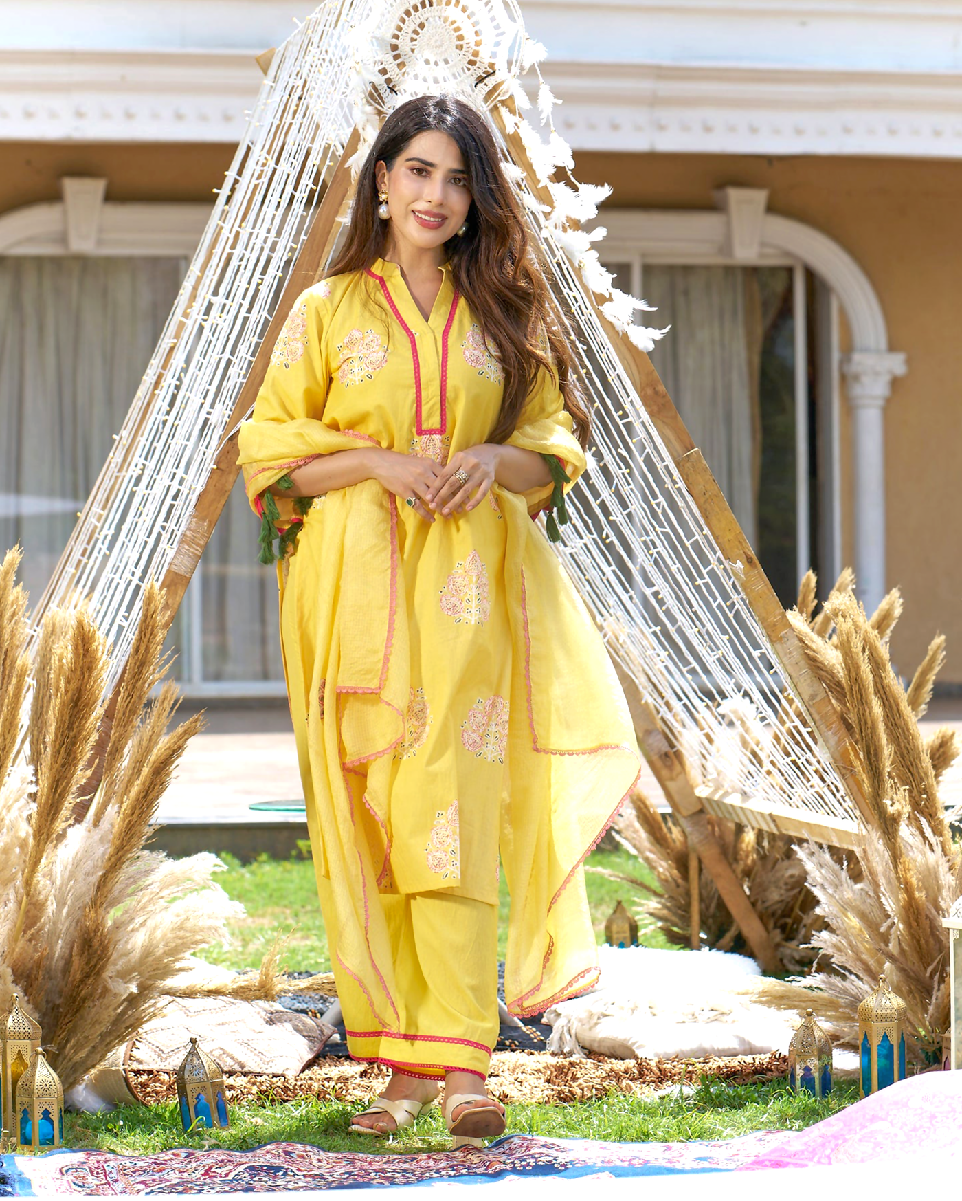 Trishika Yellow Printed Cotton Suit Set