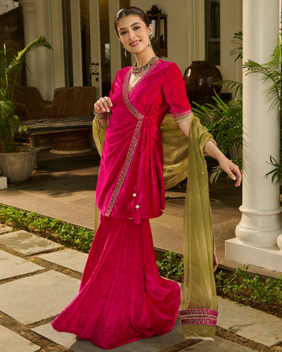 Lakshya Pink Embroidered Velvet Sharara Set
