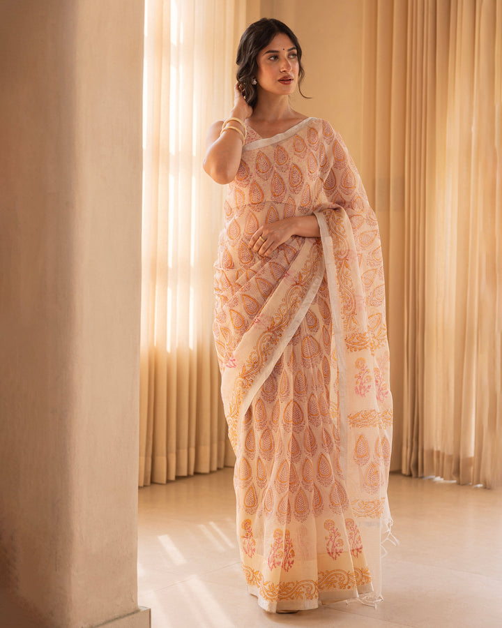 Mishri Cream Doria Printed Saree