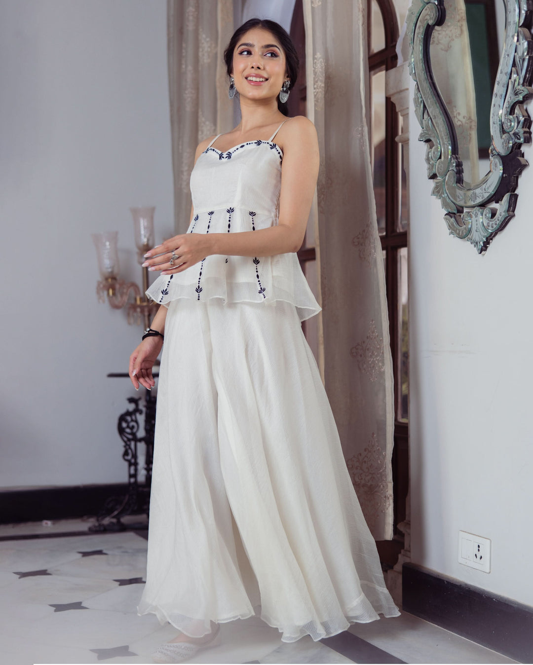 Leaf White Embroidered Doria Coord Set