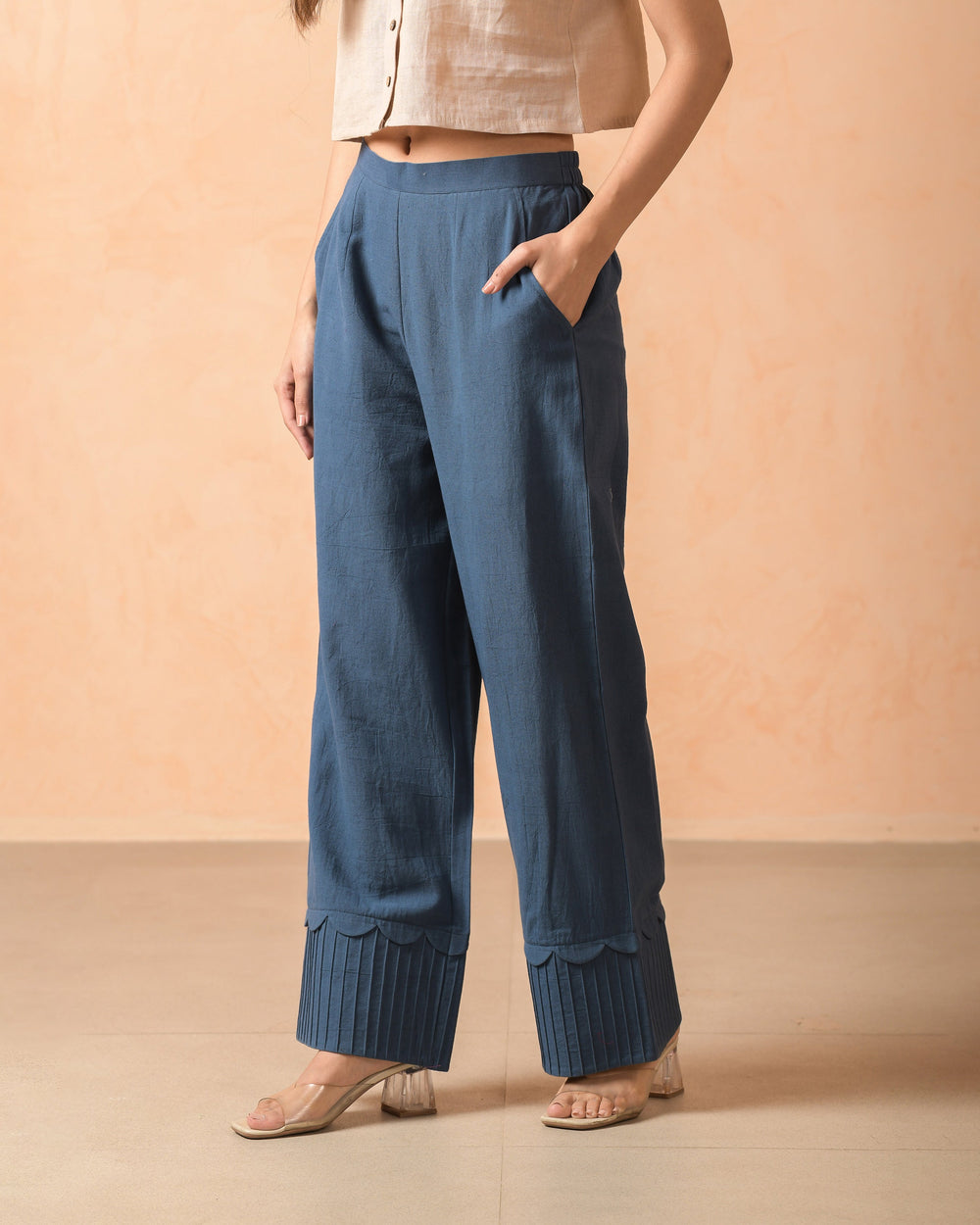 Petaline Blue Flex Solid Flared Pants
