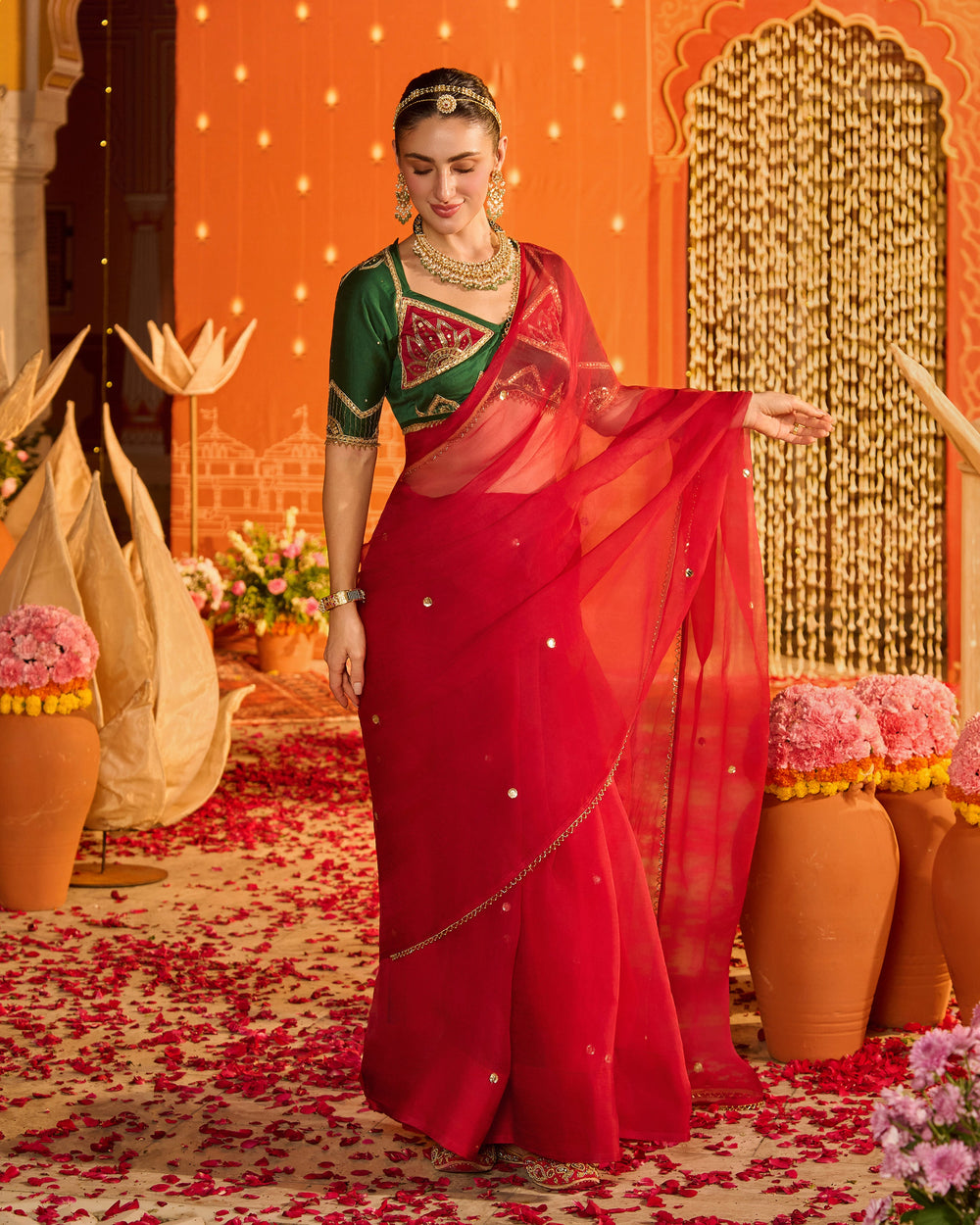 Inayat Green Embroidered Chanderi Aangi Blouse And Saree