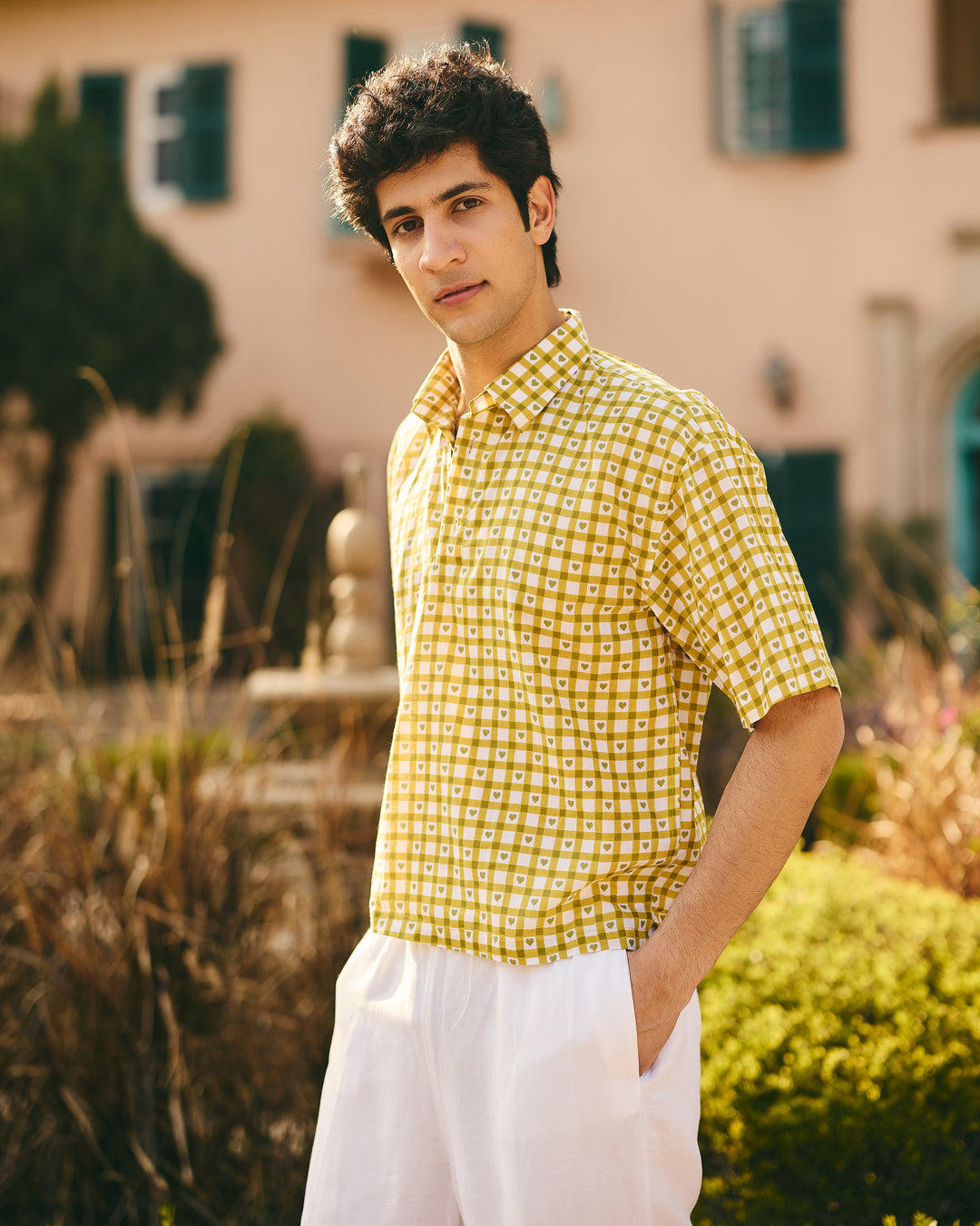 Jor Olive Cotton Checks Printed Shirt