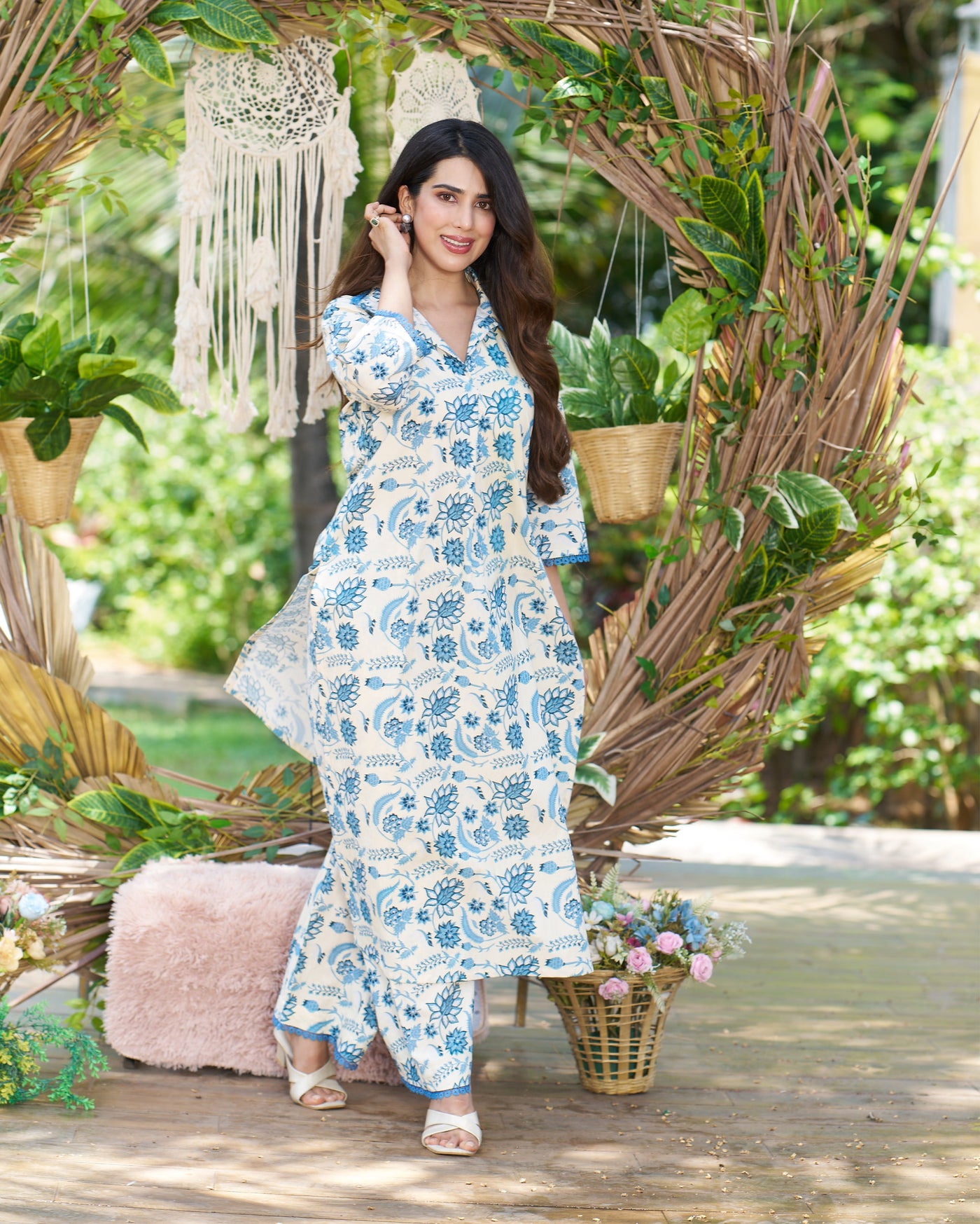 Banu Cream Printed Cotton Kurta Set