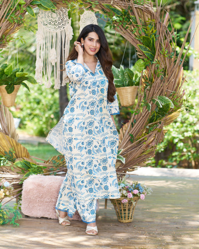 Banu Cream Printed Cotton Kurta Set