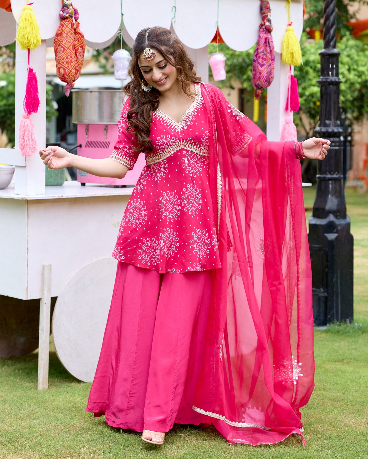 Kanak Pink Bandhani Crepe Suit Set