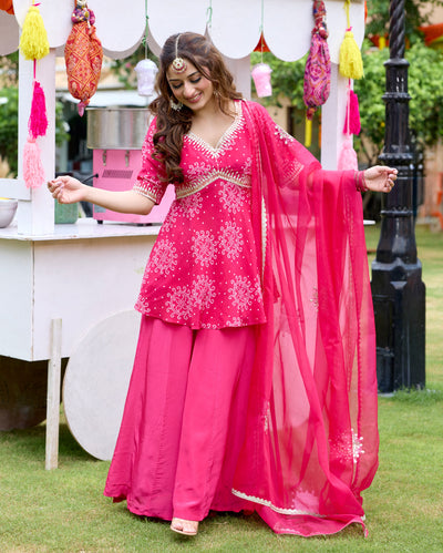 Kanak Pink Bandhani Crepe Suit Set