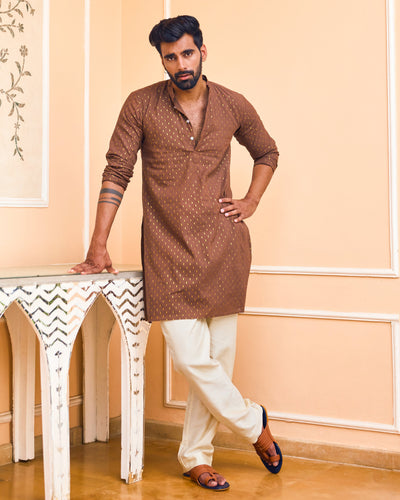 Anshumaan Brown Knitted Lurex Kurta
