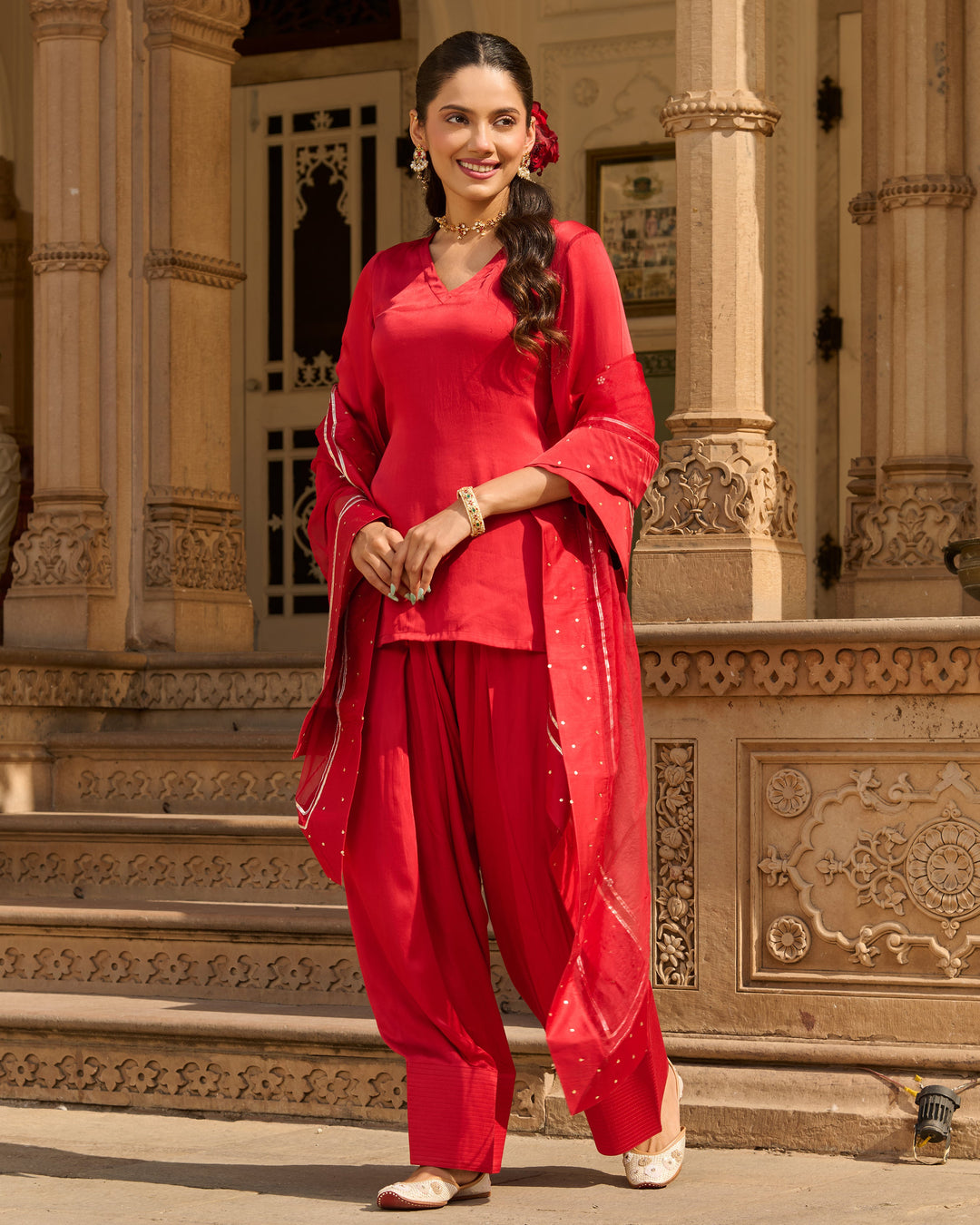Flux Red Solid Satin Farsi Salwar Set