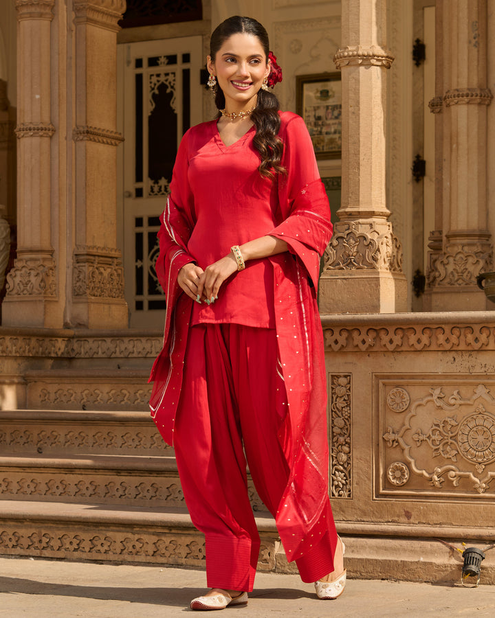 Flux Red Solid Satin Farsi Salwar Set