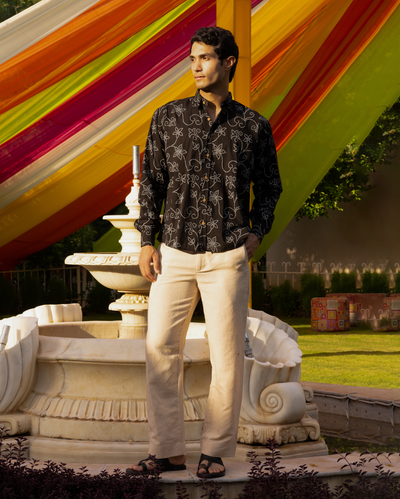 Ahan Black Bandhani Cotton Shirt