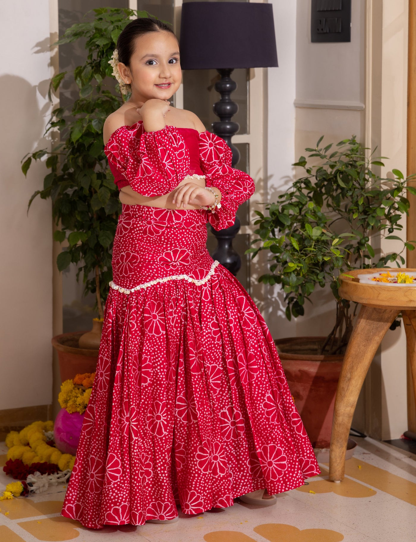 Nayra Pink Bandhani Chanderi Lehenga Set