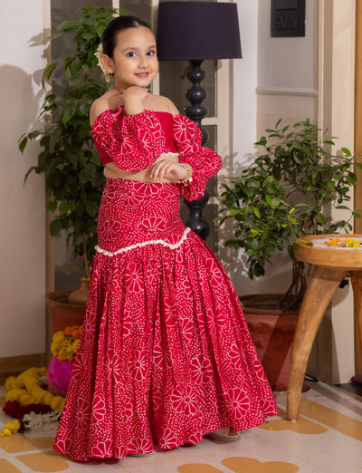 Nayra Pink Bandhani Chanderi Lehenga Set