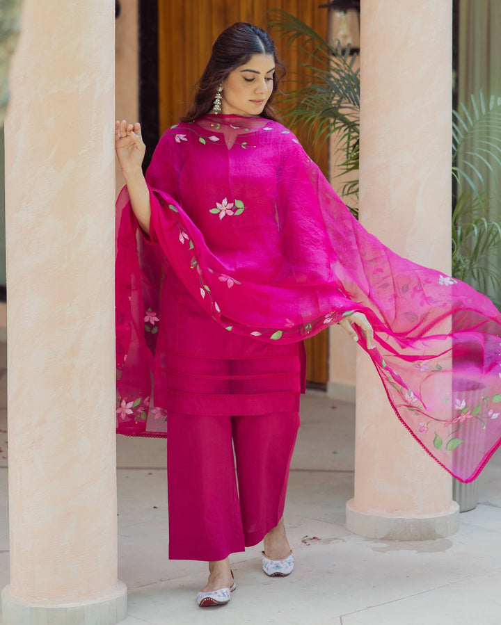 Chroma Charm Purple Handpainted Cotton Suit Set