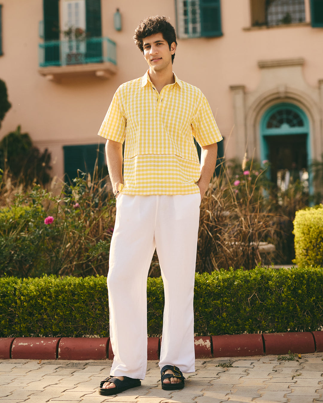 Zev Yellow Cotton Checks Printed Shirt