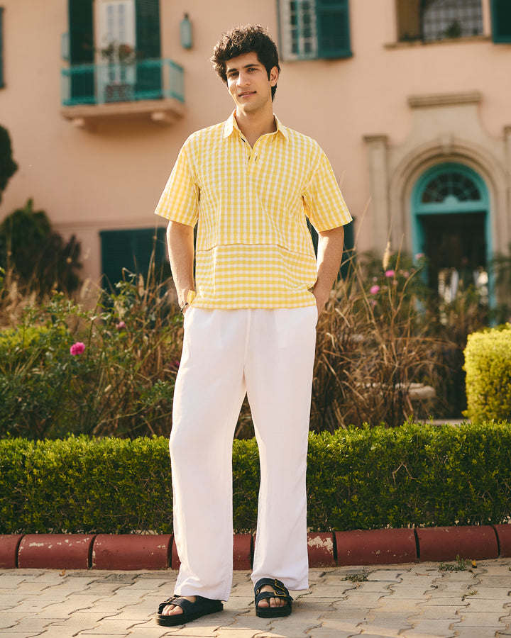 Zev Yellow Cotton Checks Printed Shirt