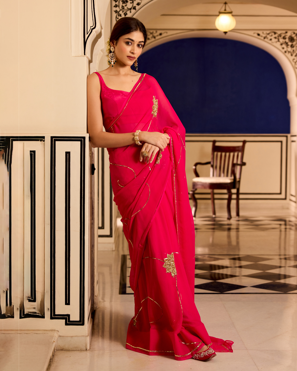 Lavanya Pink Handcrafted Chiffon Saree
