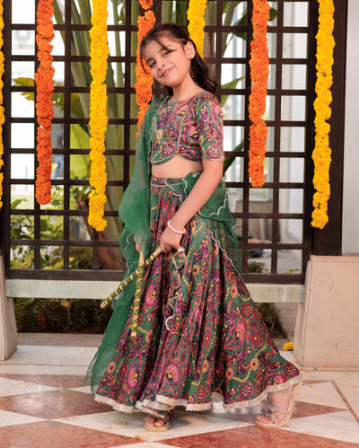 Starry Sprinkle Green Satin Lehenga Set