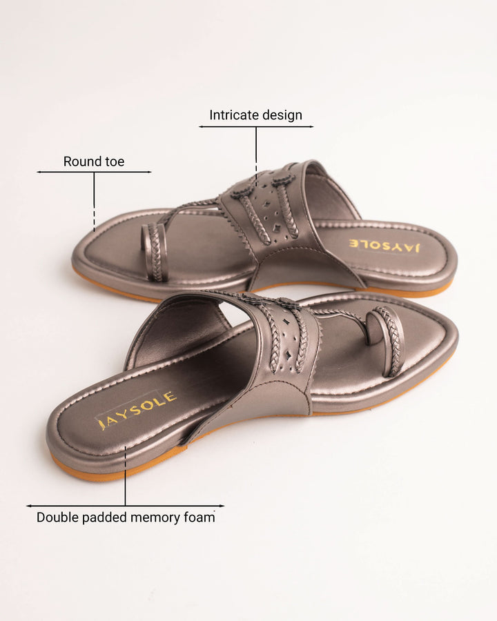Milan Gunmetal Solid Kolha Flats 
