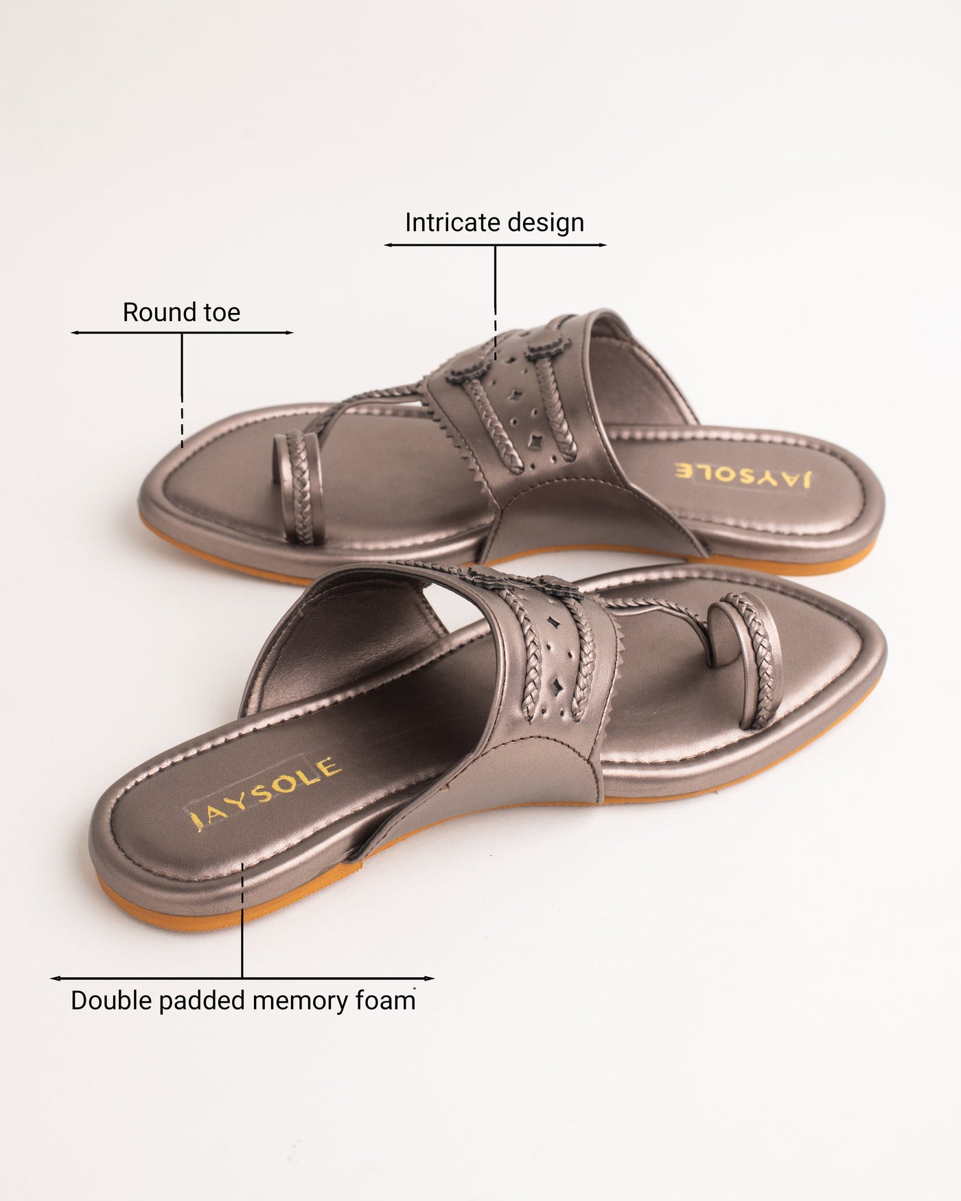Milan Gunmetal Solid Kolha Flats 