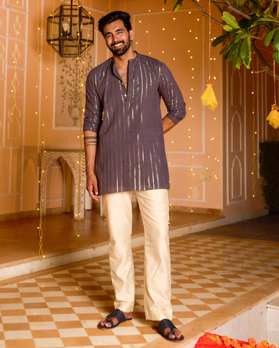 Rajyug Purple Knitted Lurex Kurta