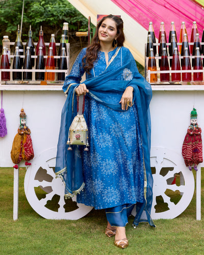 Arogya Blue Bandhani Chanderi Suit Set