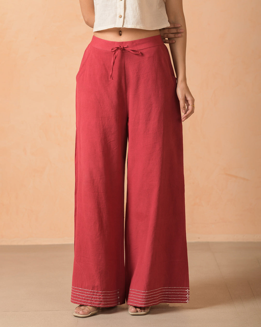 Brisa Red Flex Embroidered Flared Pants