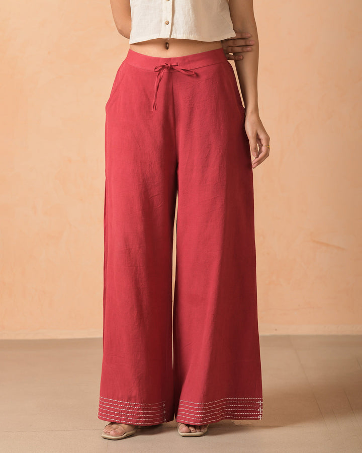 Brisa Red Flex Embroidered Flared Pants