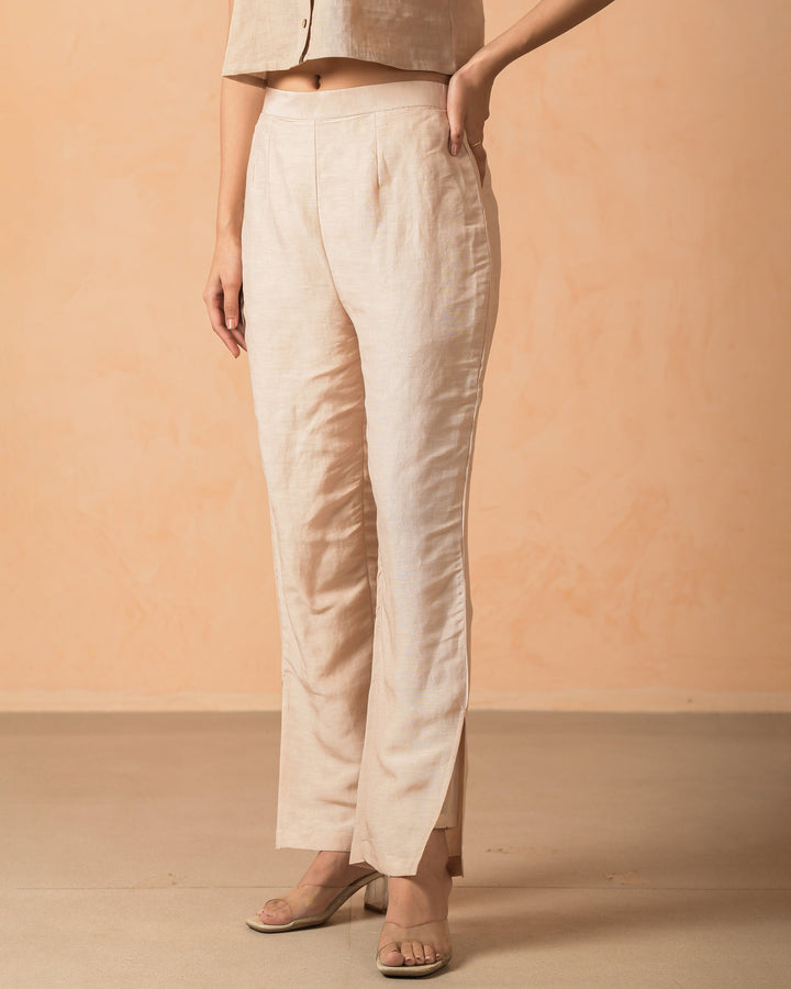 Saiyaara Beige Cotton Flex Solid Straight Pants