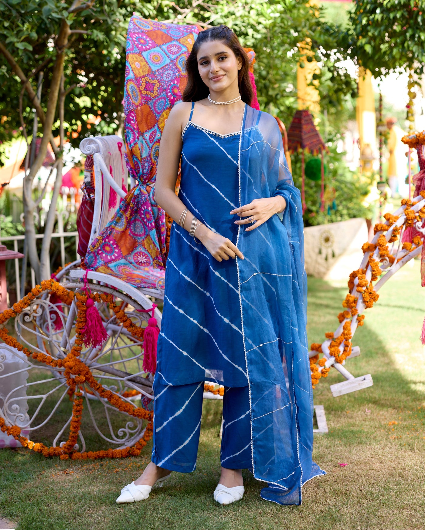 Sneh Blue Leheriya Cotton Suit Set
