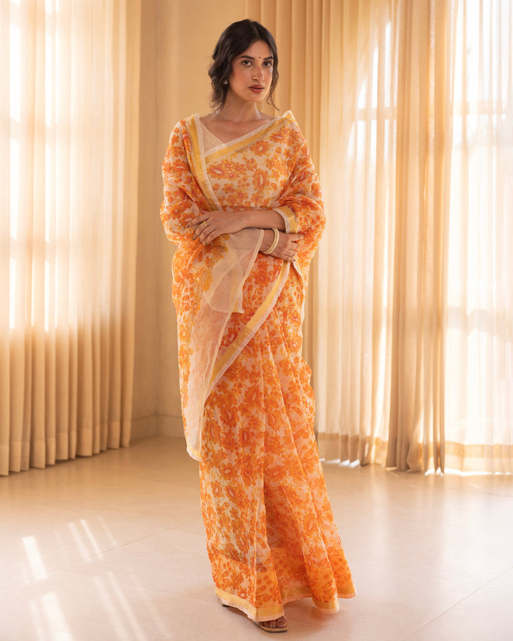 Bahar Peach Doria Printed Saree