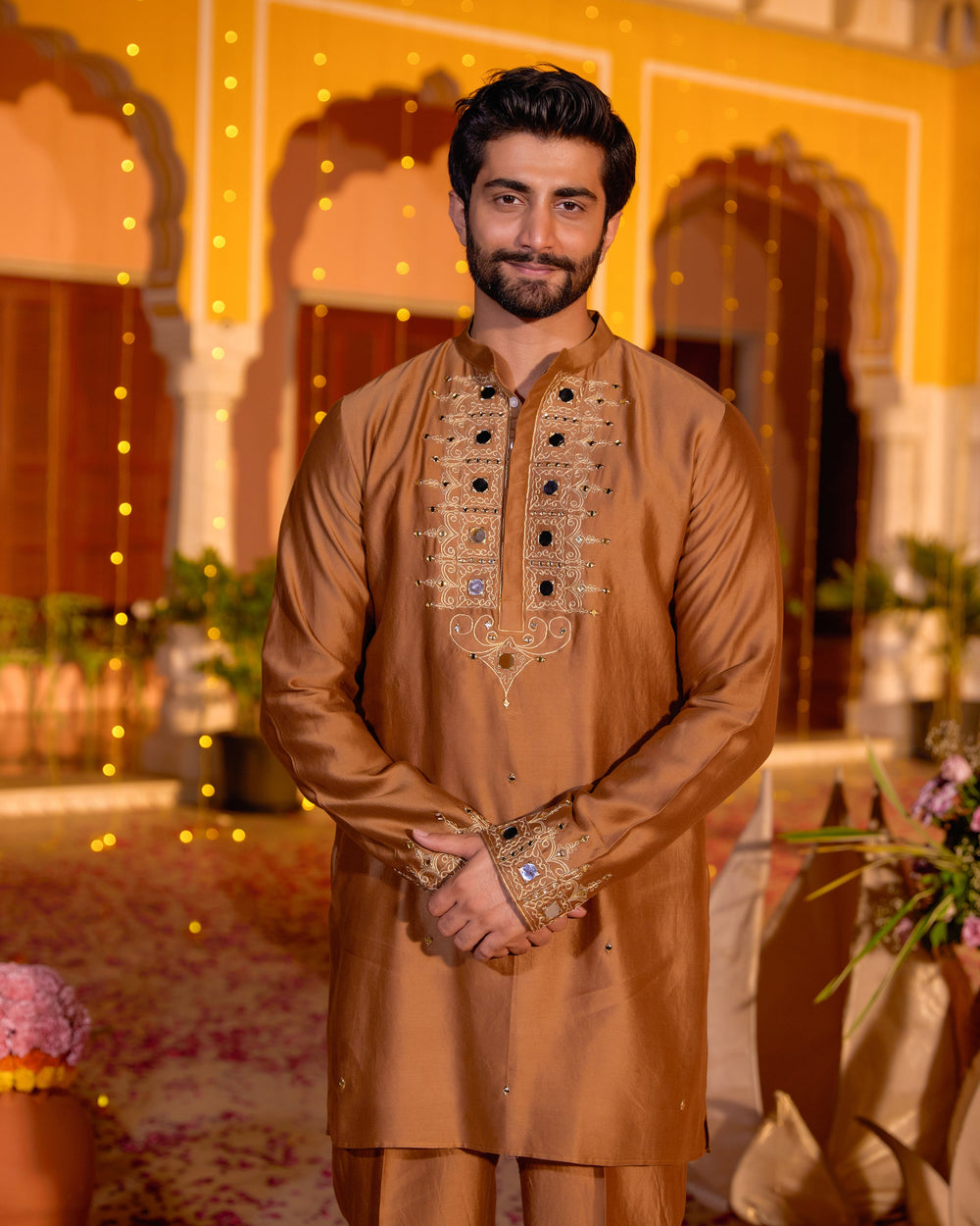 Divakar Brown Chanderi Embroidered Kurta