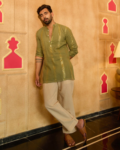 Tarangit Olive Knitted Lurex Kurta