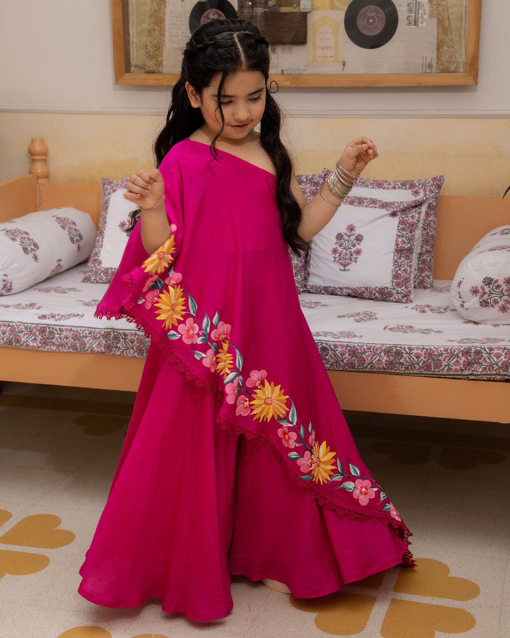 Mogra Magenta Handpainted Muslin Coord Set