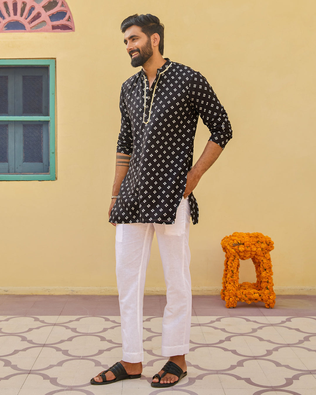 Nitesh Black Bandhani Chanderi Kurta