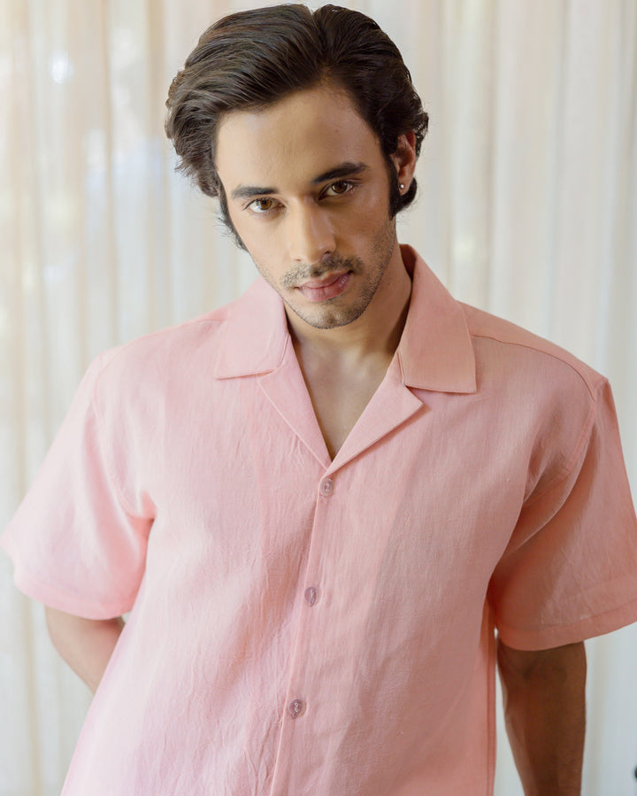 Zevic Almond Peach Cotton Flex Solid Shirt