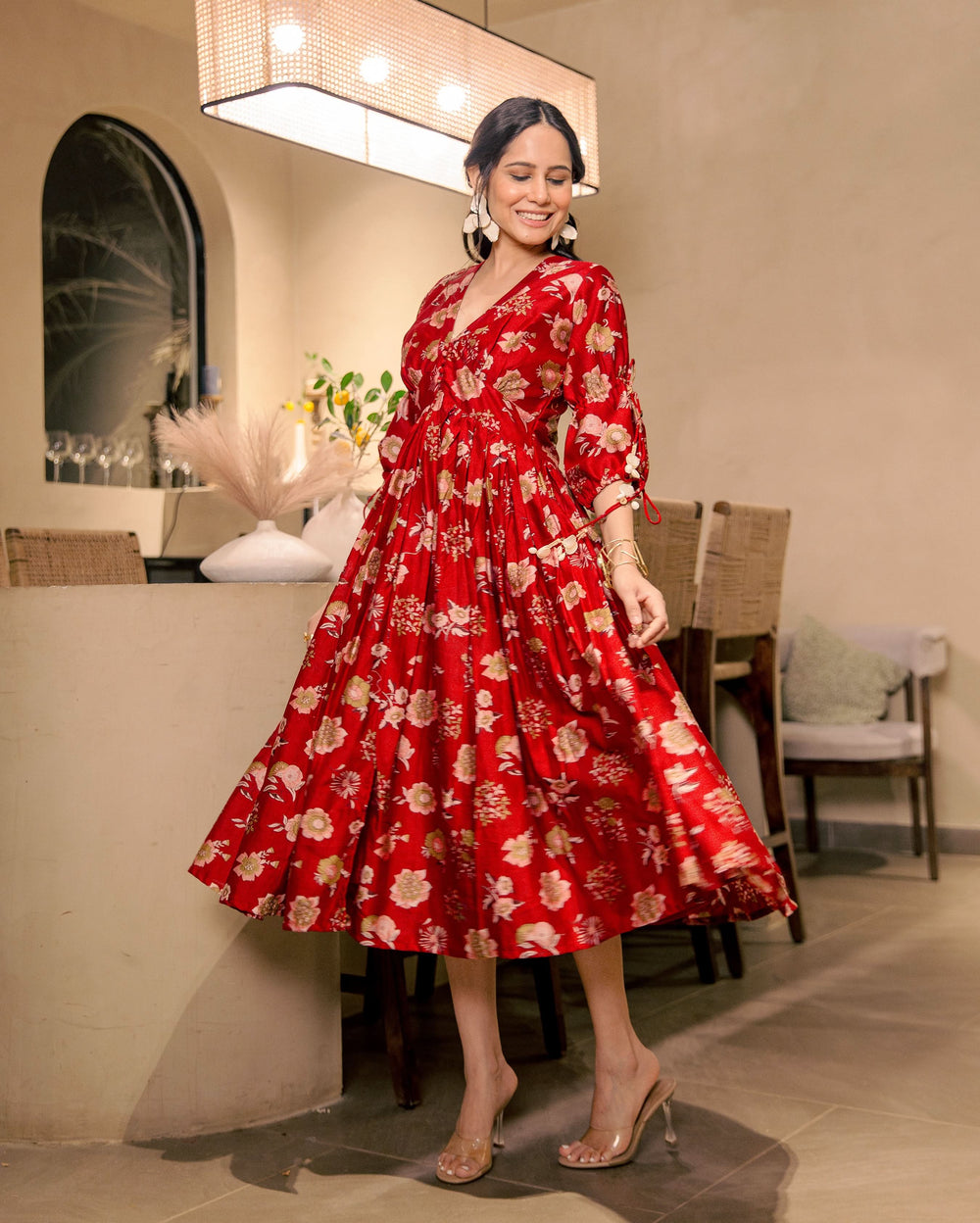 Sherrie Haze Red Cotton Printed Dress