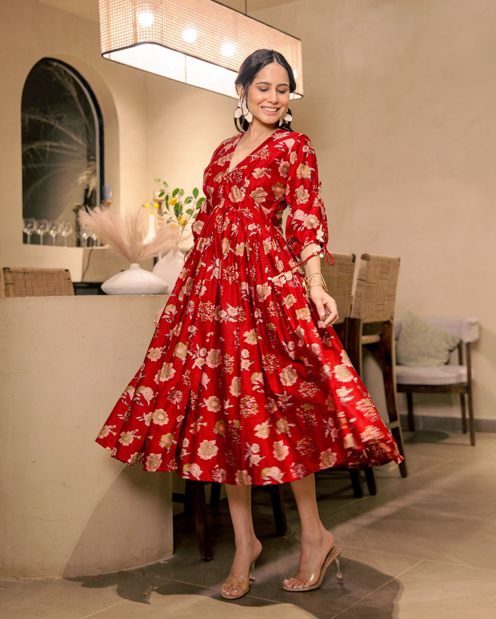 Sherrie Haze Red Cotton Printed Dress