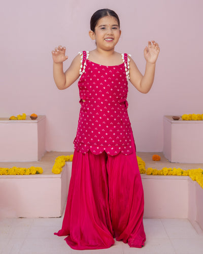 Anvi Pink Bandhani Silk Coord Set