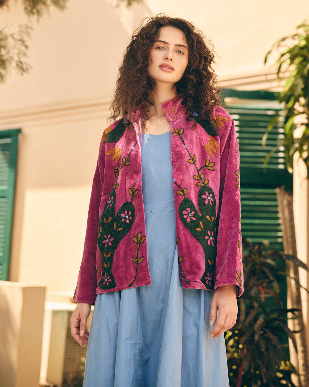 Petaline Pink Velvet Suzani Jacket