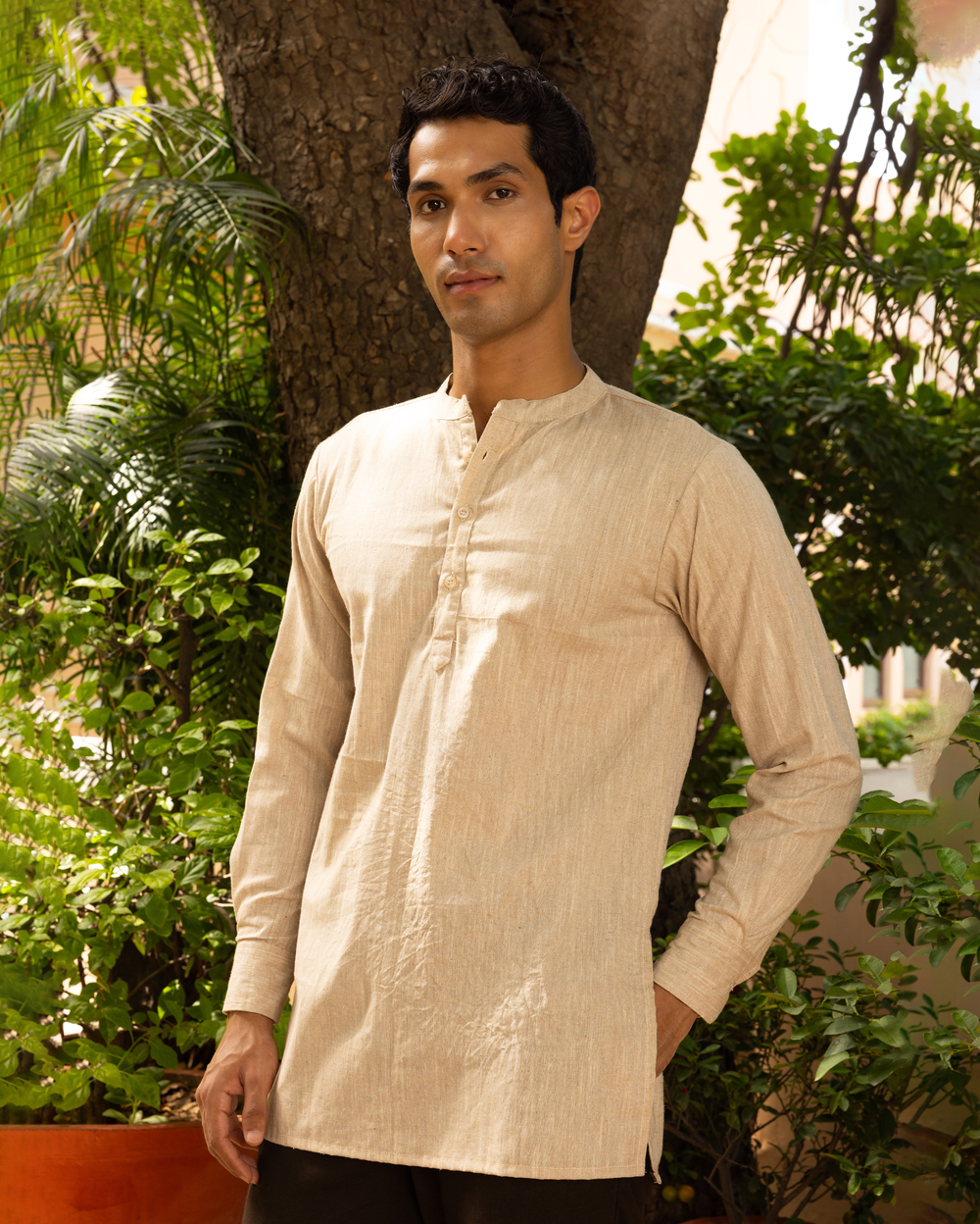 Vihaan Brown Solid Cotton Kurta