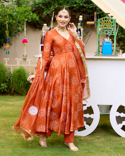 Kahani Orange Bandhani Chanderi Suit Set
