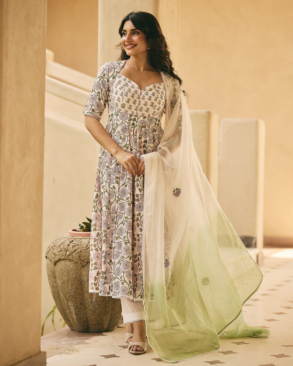 Dasha White Cotton Printed Suit Set