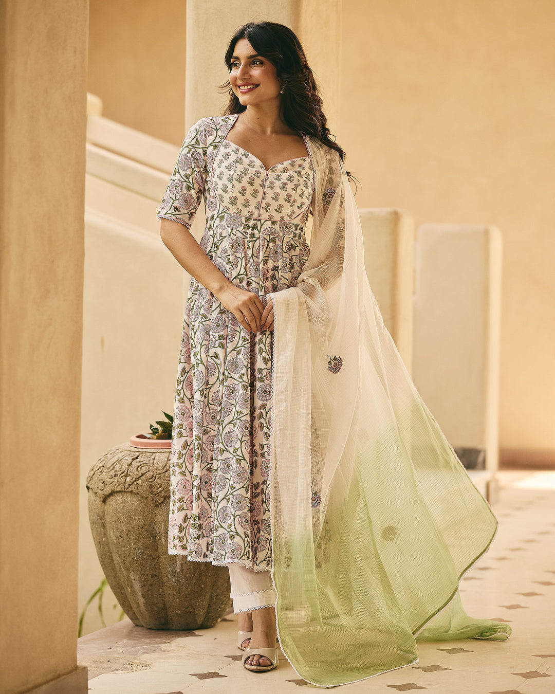 Dasha White Cotton Printed Suit Set