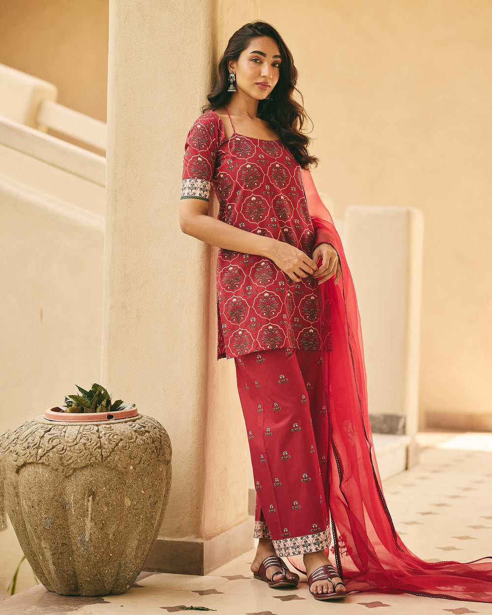 Vadya Maroon Cotton Printed Suit Set