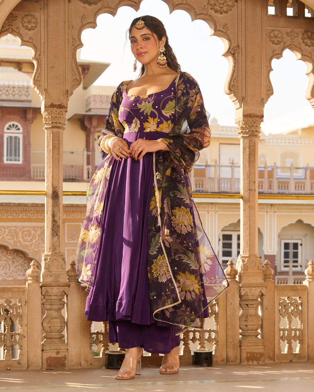 Anjula Purple Printed Crepe Suit Set